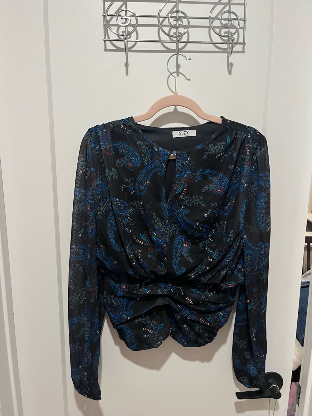 Suzy Black Paisley Long-Sleeve Blouse